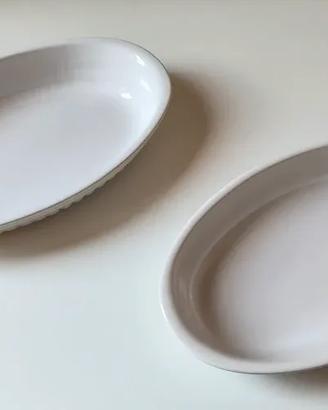 2 pirofile ovali in ceramica bianche 22x13x3,5