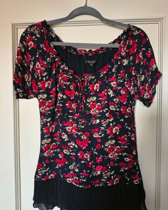 Blusa elegante nera fiori rossi con doppio bordo p