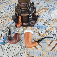 Lotto 3 pipe nuove 3 usate e portapipe