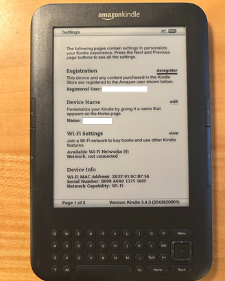 Amazon Kindle 3 (Kindle Keyboard) 6"