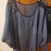 Maglia azzurrina/blu donna con parti in pizzo