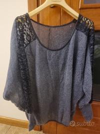 Maglia azzurrina/blu donna con parti in pizzo