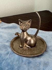 Gatto porta anelli vintage silver plated