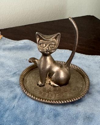 Gatto porta anelli vintage silver plated
