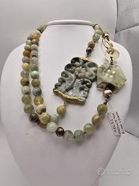 Collana con Prehnite Giada e Quarzo su Argento 925