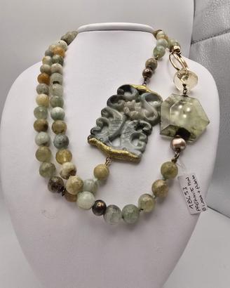Collana con Prehnite Giada e Quarzo su Argento 925