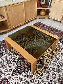 Tavolino in legno e vetro fumè 80x80