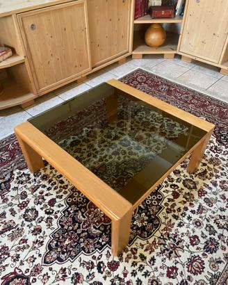 Tavolino in legno e vetro fumè 80x80