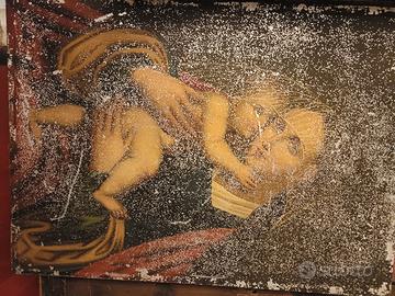 Antica stampa su lastra dipinto Madonna  