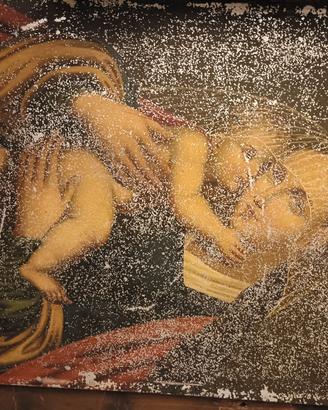 Antica stampa su lastra dipinto Madonna  