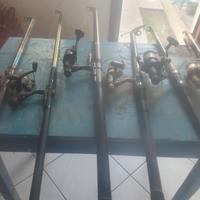 canna da pesca usata completa di mulinello e altro