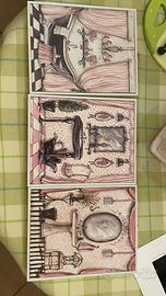 3 quadretti con cornice Shabby Chic