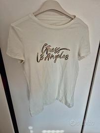T-shirt Guess beige panna nero e oro taglia M