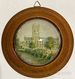 Vecchio souvenir inglese in vetro semisferico