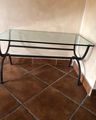 Tavolino in ferro battuto e vetro 83x50x45