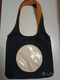 Borsa stile vintage arancio/nero con inserto pvc 