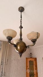 Lampadario Modernariato Ottone Brunito e Alabastro