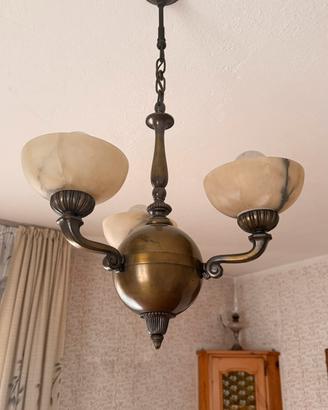 Lampadario Modernariato Ottone Brunito e Alabastro