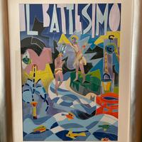 Ugo Nespolo serigrafia firmata Il Battesimo