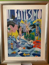 Ugo Nespolo serigrafia firmata Il Battesimo