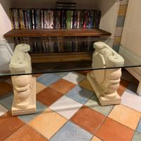 Tavolino Soggiorno vetro con pietra leccese sole