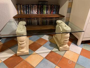 Tavolino Soggiorno vetro con pietra leccese sole