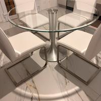 Tavolo cristallo 120 con sedie in pelle