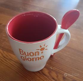 Tazza mug bicolore con cucchiaino nuova