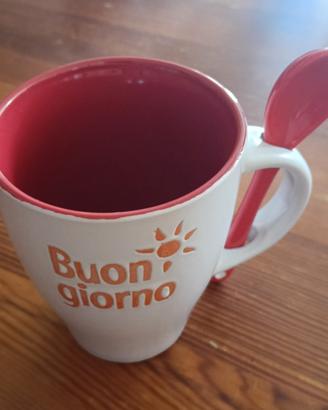 Tazza mug bicolore con cucchiaino nuova