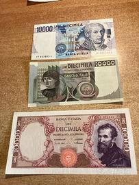 Lotto di tre banconote da lire 10000 come da foto
