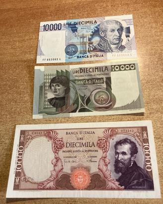 Lotto di tre banconote da lire 10000 come da foto
