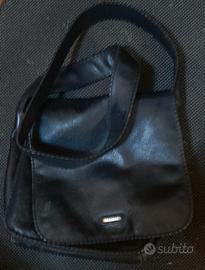 borsa vintage a tracolla, pelle, nera