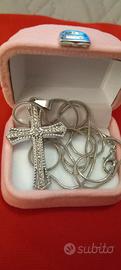 Collana snake  puro Argento 925 con croce zirconj