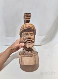 Scultura Testa Paladino Siciliano Legno Intagliato