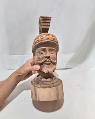 Scultura Testa Paladino Siciliano Legno Intagliato