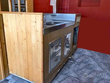 Bancone bar professionale vintage acciaio-legno