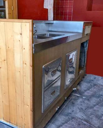 Bancone bar professionale vintage acciaio-legno