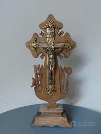 Crocifisso da Altare dell' 800 in Legno e Ottone
