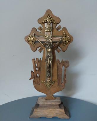 Crocifisso da Altare dell' 800 in Legno e Ottone