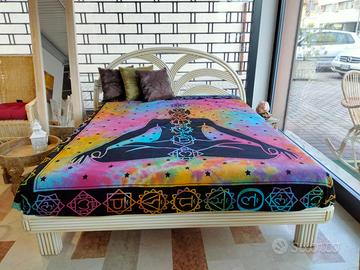 Letto Palma rattan decapato bianco