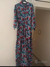 Vestito lungo fioreale blu/rosso