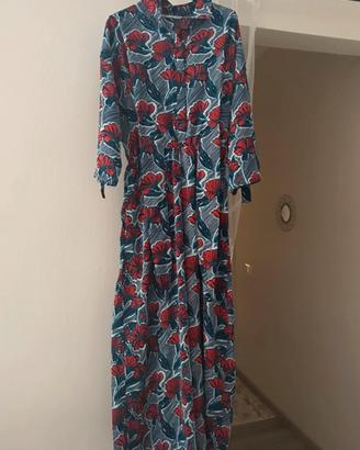 Vestito lungo fioreale blu/rosso