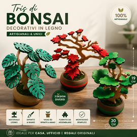 Elegante tris di bonsai decorativi.
