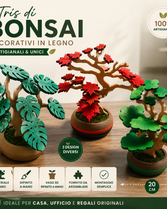 Elegante tris di bonsai decorativi.