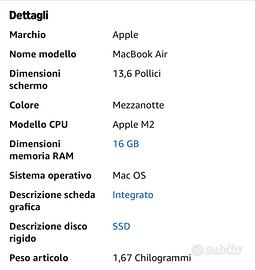 Apple 2022 MacBook Air Portatile