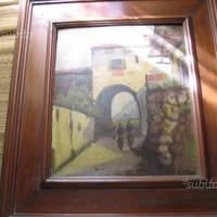 Antico Borgo Dipinto a Olio su tavola '800