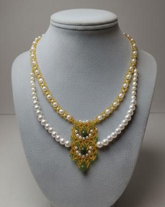 Collana Perle Regency Vittoriano Gemme Giada vera
