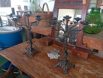 Vecchi candelabri a 5 braccia ferro battuto 60x47