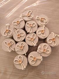 14 scatolette x confetti ricoperte lino beige con 