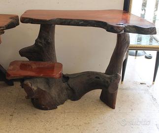 Tavolino tronco più seduta in legno